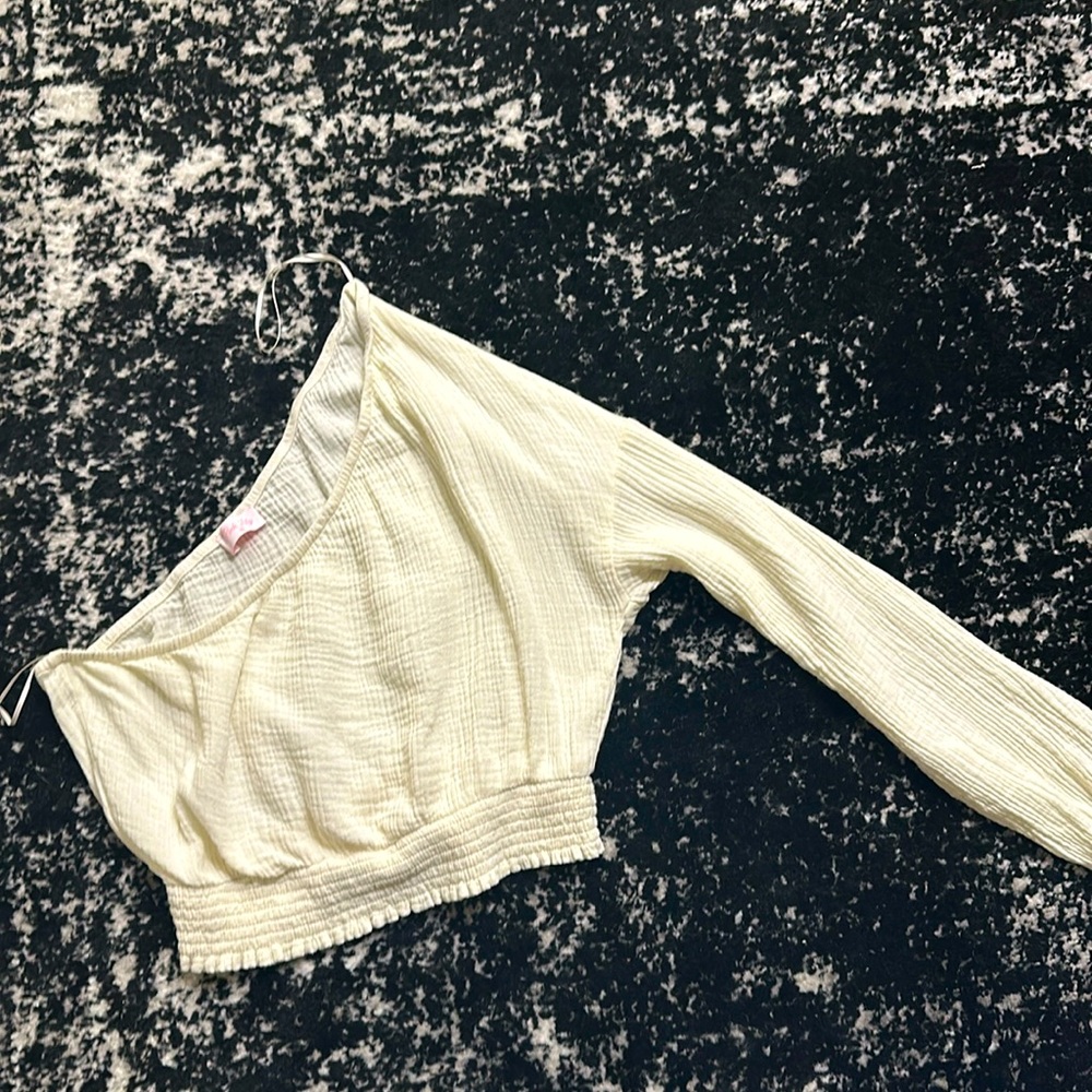 One Sleeve Crop Top with cinched bottom. Like New! Size M. Pink Lily.